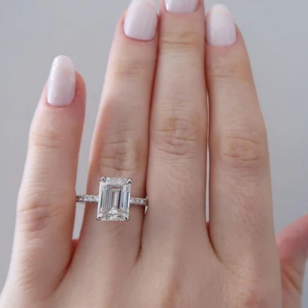 *SALE* 5CT Emerald Cut Moissanite 14k white gold engagement Ring Size 6